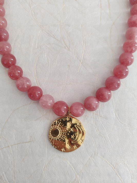 The Lunar Necklace - Pink Sunstone