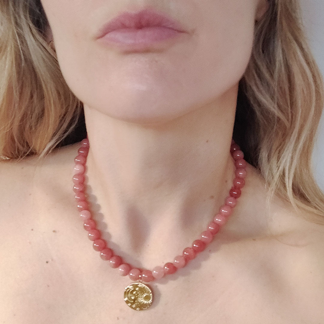 The Lunar Necklace - Pink Sunstone